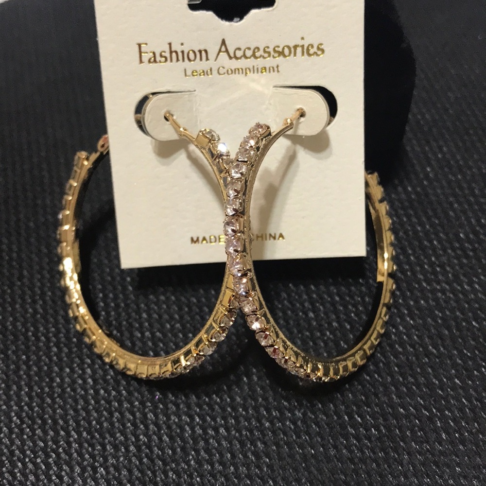 Fashion Gold Crystal Rhinestone Round Hoop - Picture 6 of 6